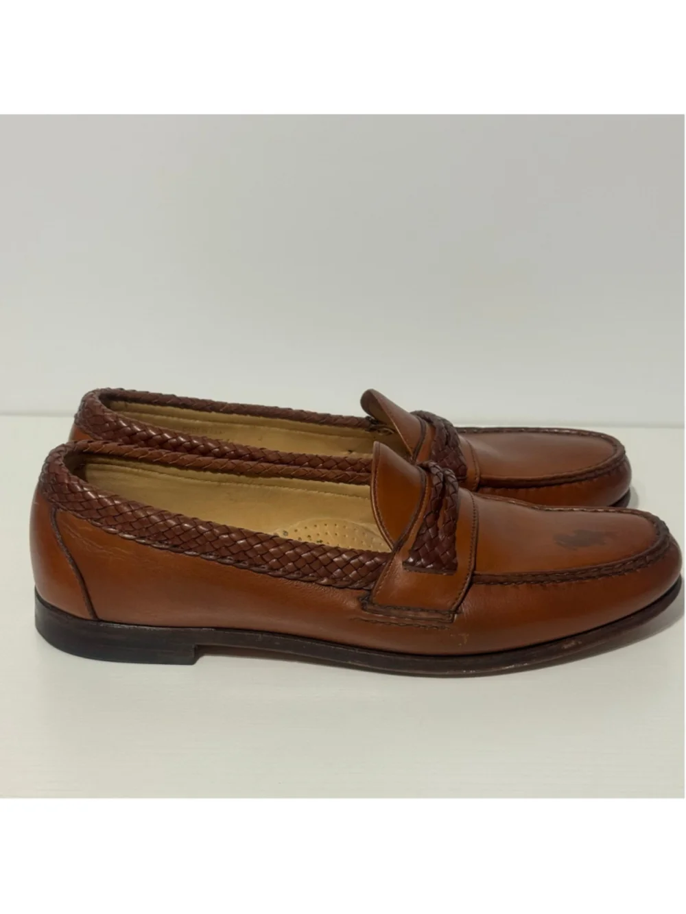 Vintage Allen Edmonds Brown Leather Braided Penny Loafers Men Dress Shoes Sz 13